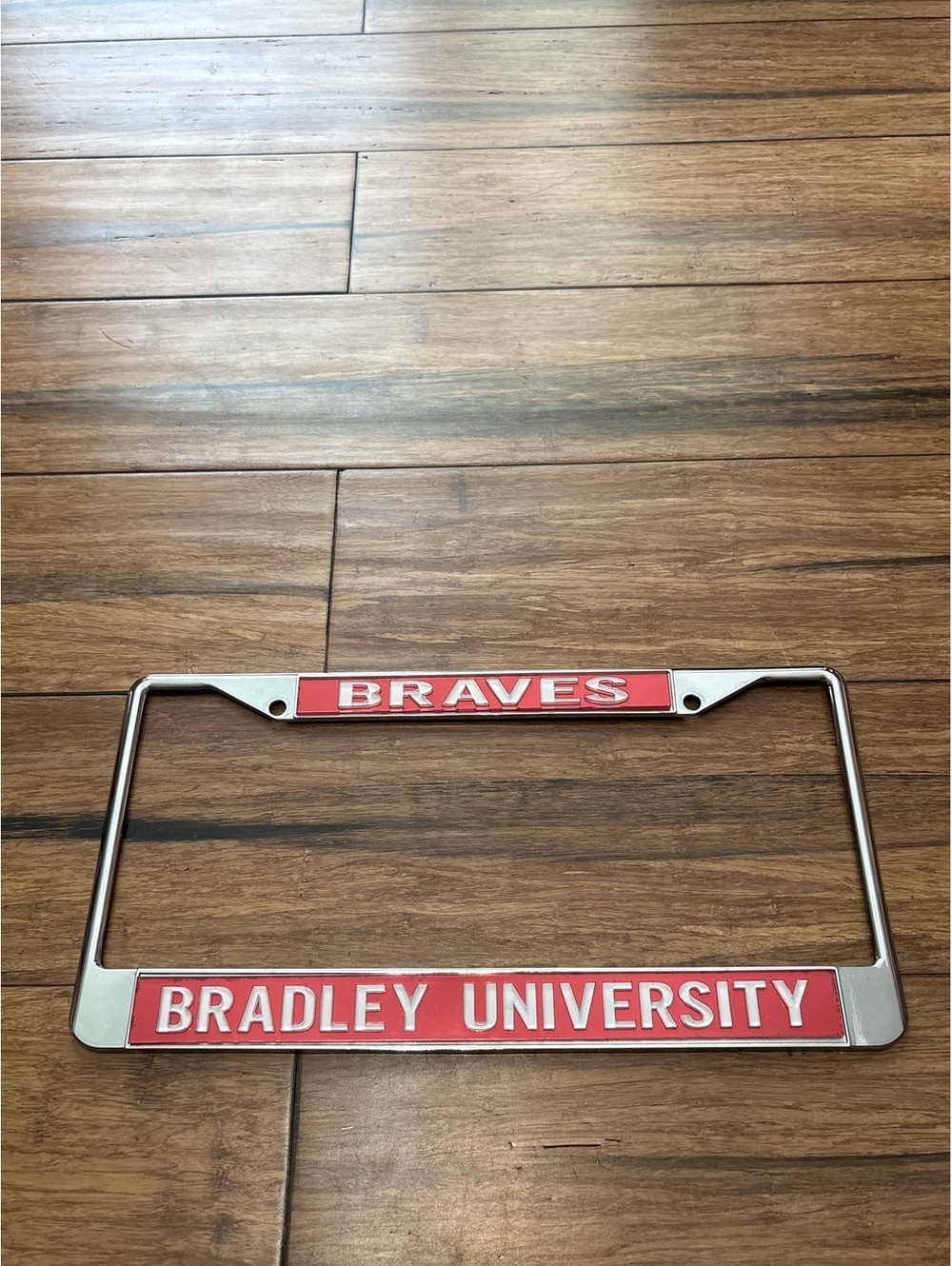 Bradley University Braves License Plate Frame Metal Red and White